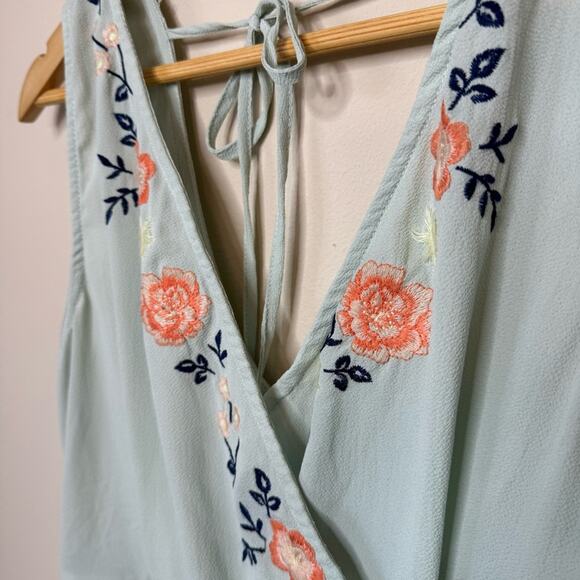 Altar'd State Boho Embroidered Floral Baby Blue Green Romper Size S - Picture 4 of 8